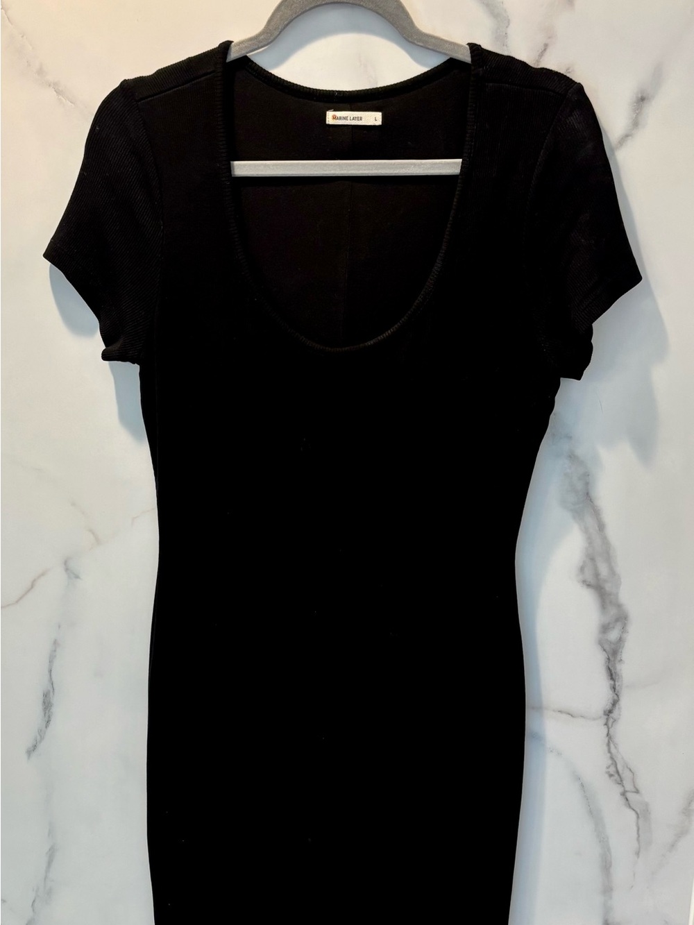 Marine Layer Lexi Rib Black Scoop-Neck Midi Dress